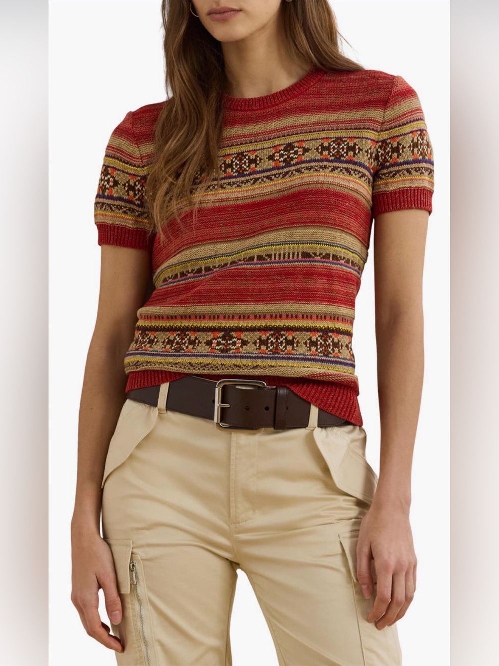 Lauren Ralph Lauren
Petite Geo-Striped Short-Sleeve Sweater